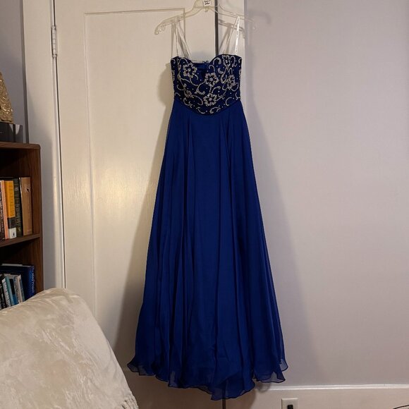 Sherri Hill Royal Blue Crystal Embellished Gown, Style 8545, Sz 4 - Picture 2 of 14